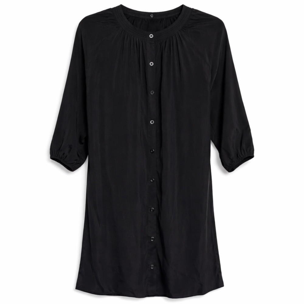Tucker Silk Shirt Dress Black Button Front Midi Dress Size Large Midi‎ Length